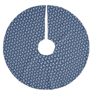 Nautical Anchors Aweigh Pattern Navy Brushed Polyester Tree Skirt