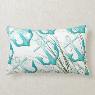 Nautical Anchors Beach Ocean Seaside Coastal Theme Lumbar Pillow