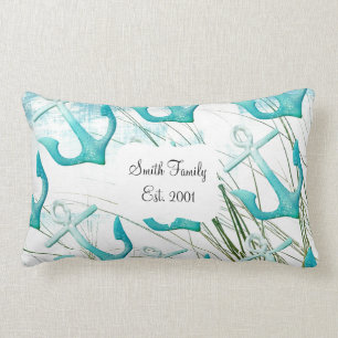 Nautical Anchors Beach Ocean Seaside Coastal Theme Lumbar Pillow