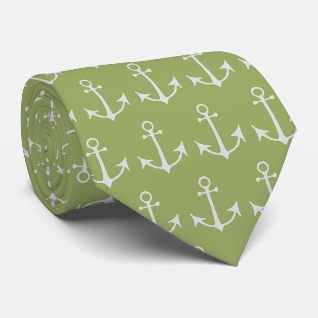 Nautical Anchors (Boat Anchors) - Green Grey Tie (Rolled)