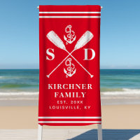 Nautical Anchors Boat Oars Family Monogram Red
