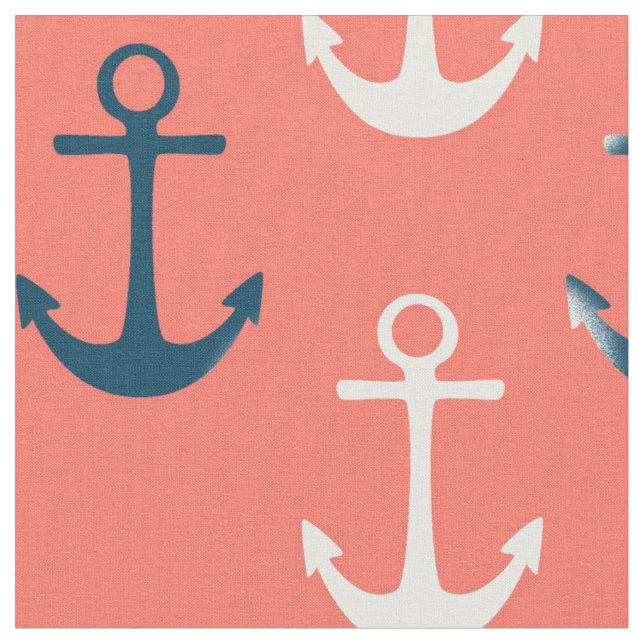 Nautical Anchors Coral Fabric (Close Up)