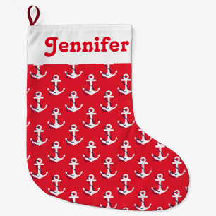 Nautical Anchors Customizable Holiday Message Large Christmas Stocking