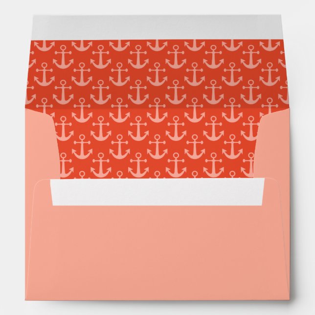 Nautical Anchors in Coral Pink Pretty Pattern Envelope (Back (Bottom))