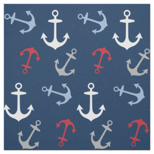 Nautical Anchors Pattern   Red White Navy Blue Fabric