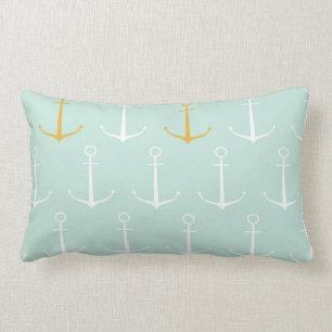 Nautical anchors preppy spring blue anchor pattern lumbar pillow