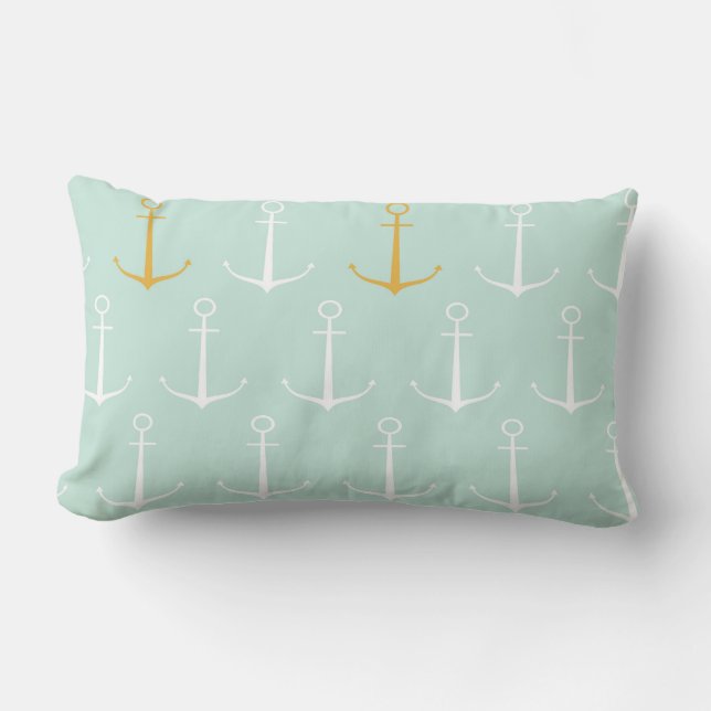 Nautical anchors preppy spring blue anchor pattern lumbar pillow (Front)