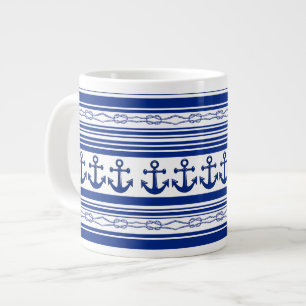 Nautical Anchors Ropes And Stripes Large Coffee Mug