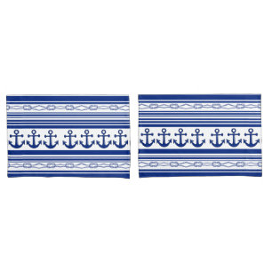 Nautical Anchors Ropes And Stripes Pillowcase