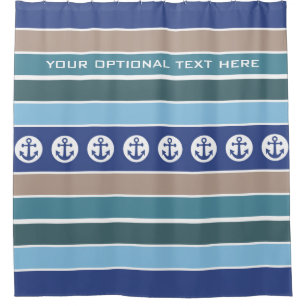 Nautical Anchors & Stripes custom shower curtain