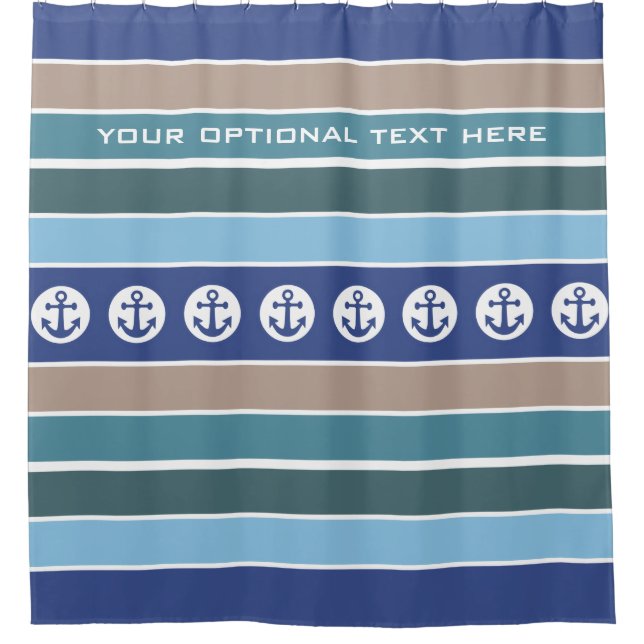 Nautical Anchors & Stripes custom shower curtain (Front)