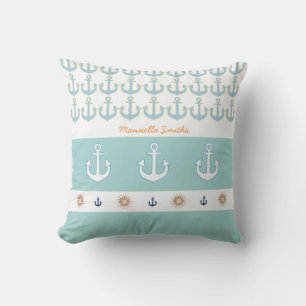nautical anchors + stripes  personalized throw pillow