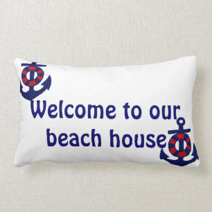 Nautical Anchors Welcome to our Beach House Lumbar Pillow