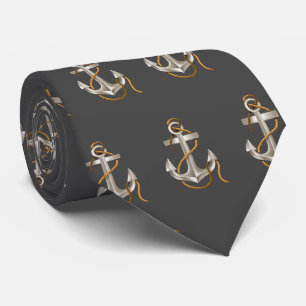 Nautical Anchors with Rope on Grey Tie
