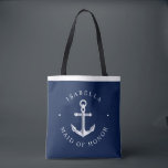 Nautical Ancor Nautical Wedding Party Navy Tote Bag<br><div class="desc">Nautical themed wedding customized navy and white bags featuring the names of your wedding party or guest along with thier title.</div>