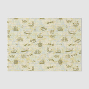 Nautical Antique Map Sea Monsters Ships Anchors Tissue Paper