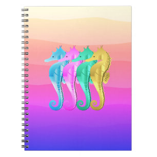 Nautical aqua/pink/blue/gold seahorses  notebook