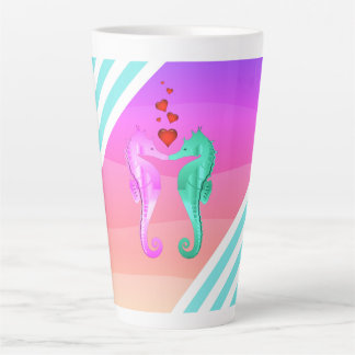 Nautical aqua/pink/seahorses kissing hearts lapto latte mug