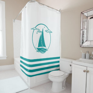 Nautical aqua sailboat silhouette/aqua stripes