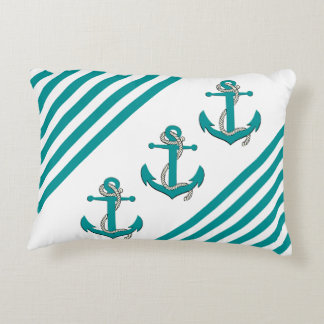 Nautical Aqua Ship/Boat Anchor/knot/Aqua stripes Accent Pillow