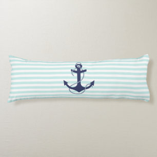 Nautical Aqua & White Stripes Navy Blue Anchor Body Pillow