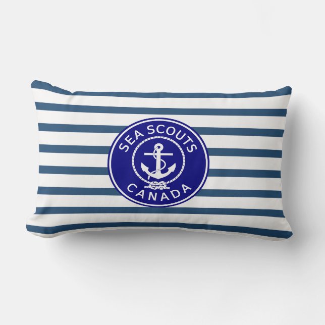 Nautical Aqua & White Stripes Navy Blue Anchor Lumbar Pillow (Front)
