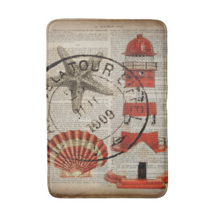 Nautical art coastal Beach seashell lighthouse Bath Mat