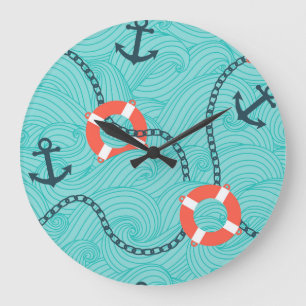 Nautical Attributes Freehand Seamless Pattern Large Clock