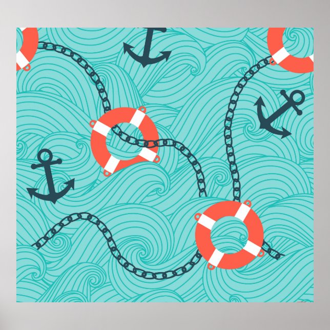 Nautical Attributes Freehand Seamless Pattern Poster (Front)