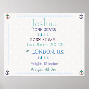 Nautical Baby boy personalized date of birth print