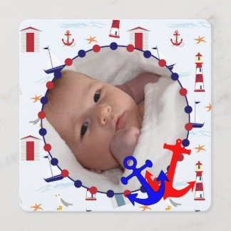 Nautical baby boy personalized photo announcement