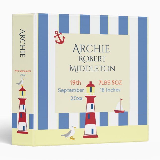 Nautical Baby Memory Photo Book Binder (Front/Spine)
