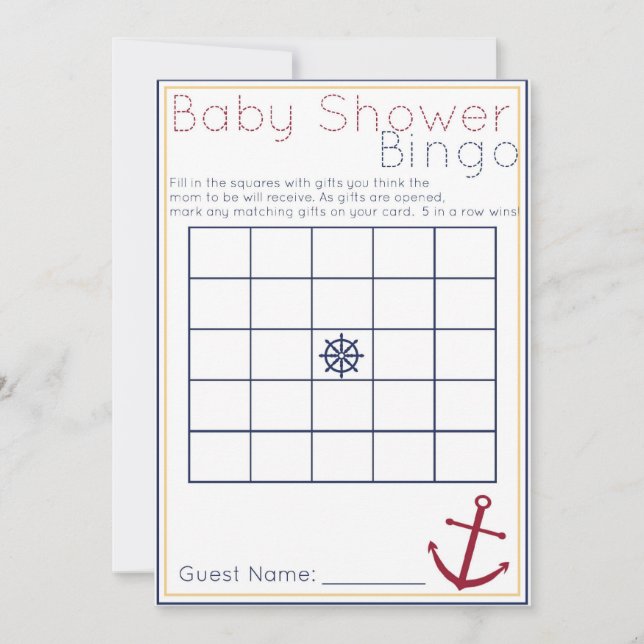 Nautical Baby Shower Bingo Game (Front)
