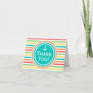 Nautical Baby Shower, Bright Rainbow Stripes Thank You Card
