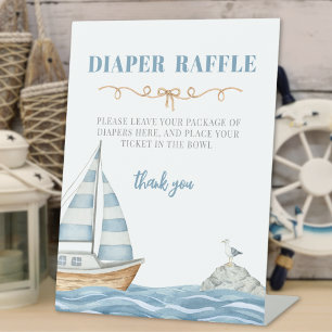 Nautical Baby Shower Diaper Raffle Enclosure Card Pedestal Sign