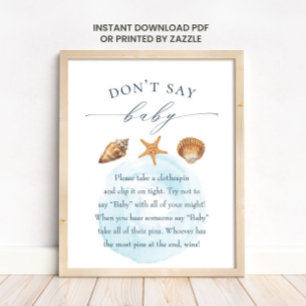 Nautical Baby Shower "Don't Say Baby" Game Poster