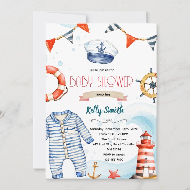Nautical baby shower invitation (Devant)