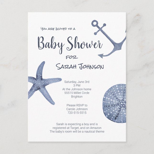 Nautical Baby Shower Invitation Postcard (Front)