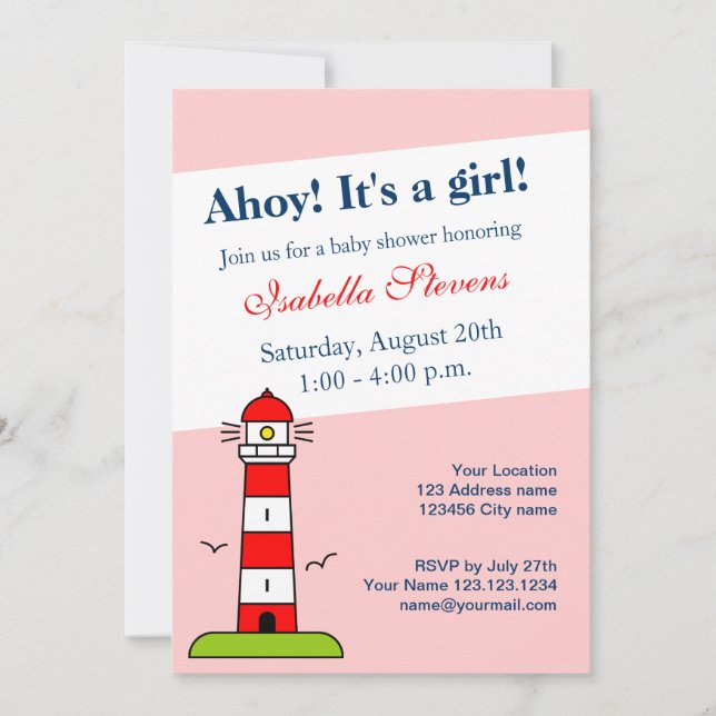 Nautical baby shower invitations | lighthouse (Front)