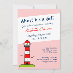 Nautical baby shower invitations   lighthouse