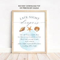 Nautical Baby Shower "Late Night Diapers" Sign