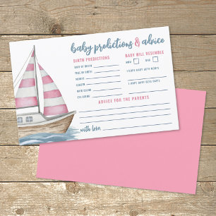 Nautical Baby Shower Pink Advice Predictions Card