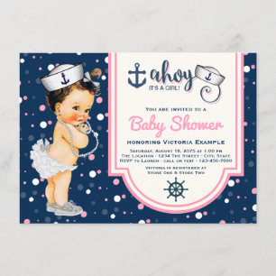 Nautical Baby Shower Pink Navy Blue Nautical Invitation