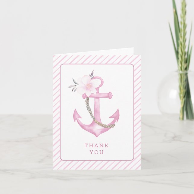 Nautical Baby Shower Thank You Card | Watercolor F (Front)