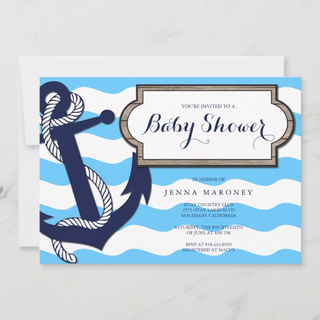 Nautical Baby Shower with Anchor Invitation (Front)