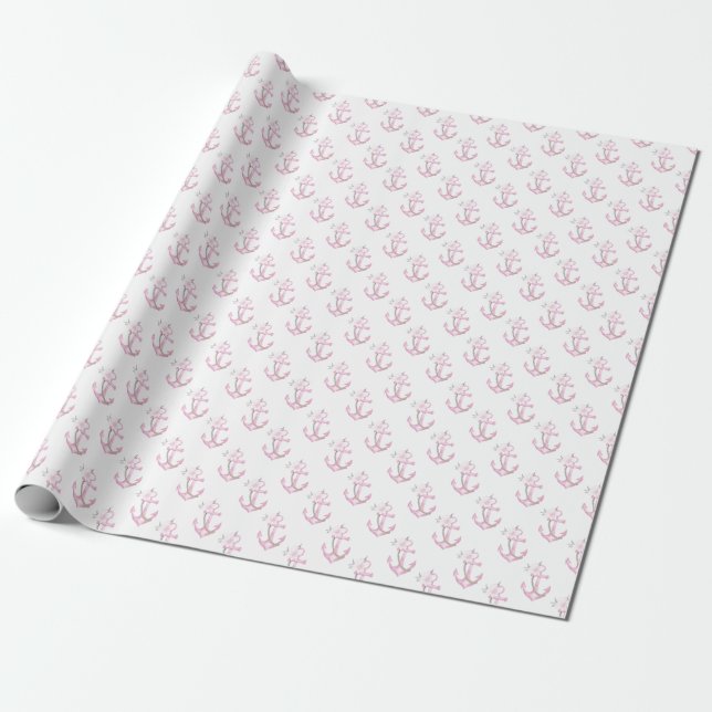 Nautical Baby Shower Wrapping Paper | Pink Floral  (Unrolled)