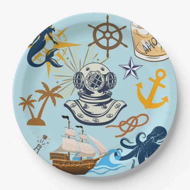   Nautical Bachelor Party Paper Plate (Front)