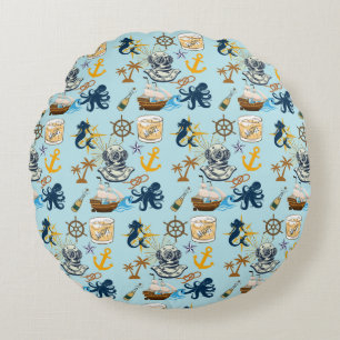 Nautical Bachelor Party Round Pillow
