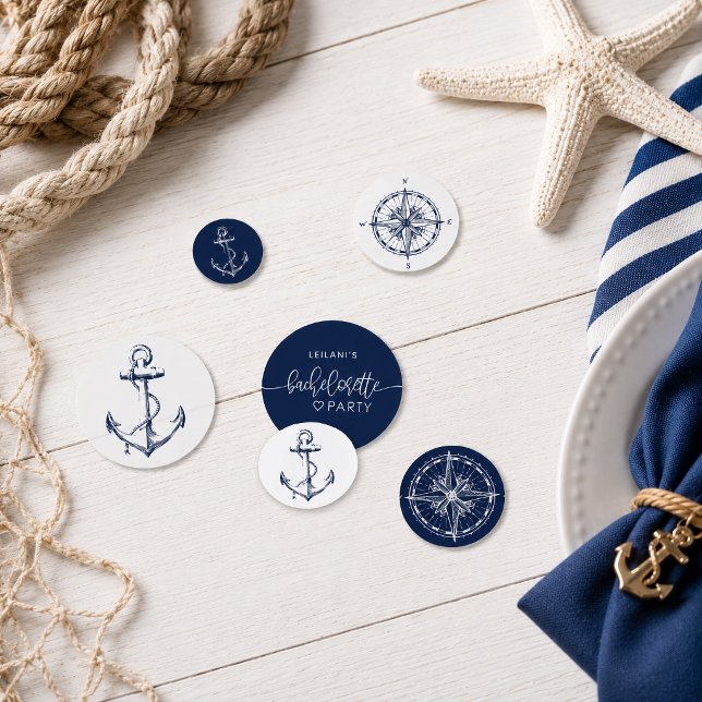 Nautical Bachelorette Party Confetti (This nautical Bachelorette confetti features an anchor and a compass rose.
)