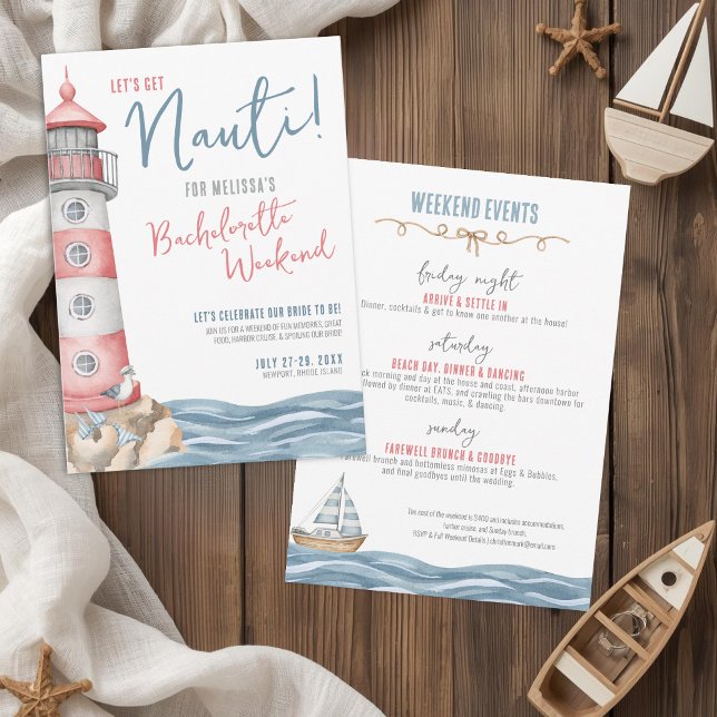 Nautical Bachelorette Party Invitation (Let's Get Nauti Nautical Bachelorette Party Invitation)